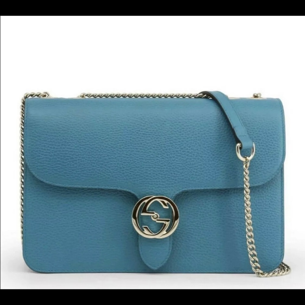GUCCI Blue Leather Interlocking GG Crossbody Purse